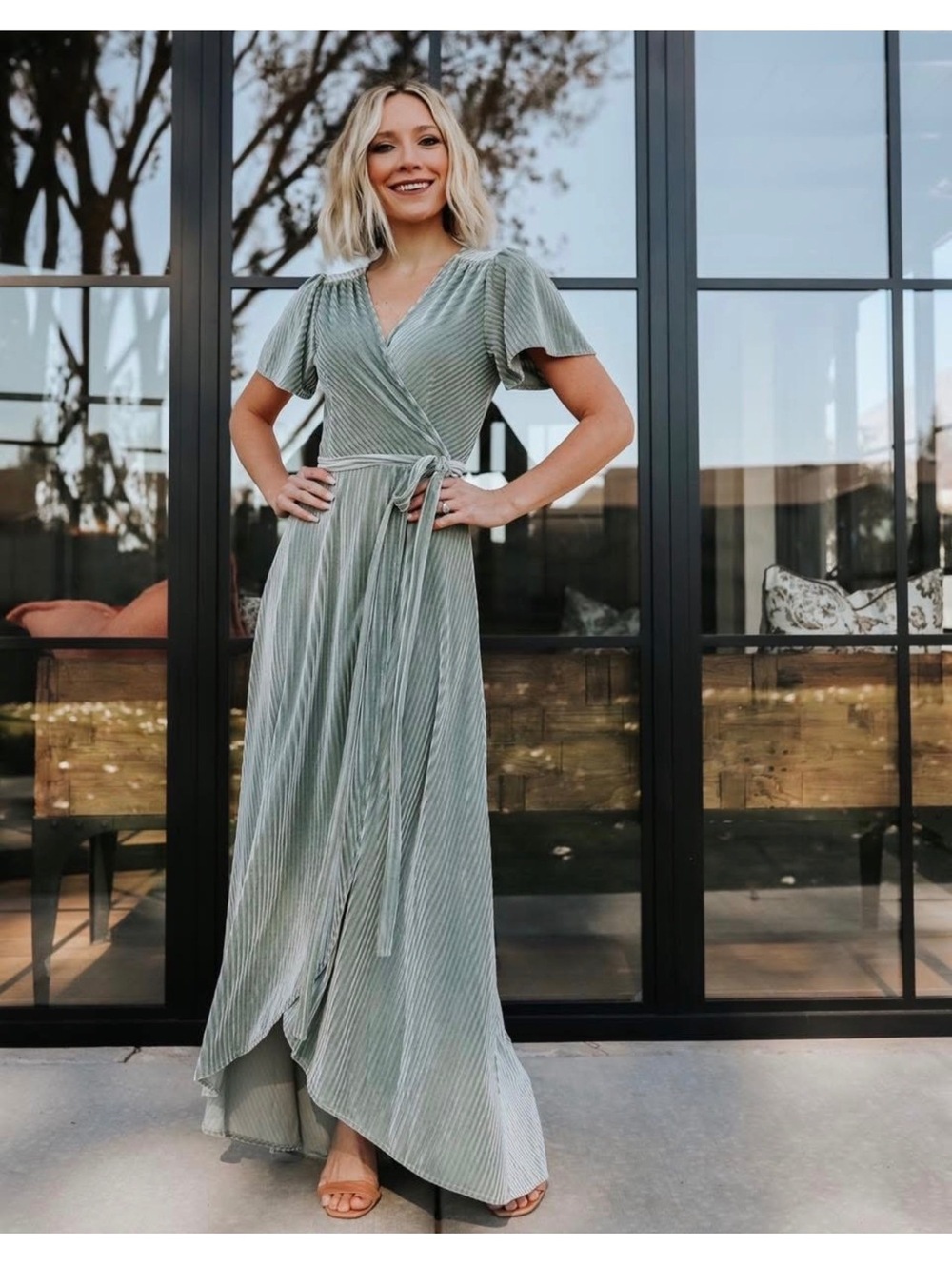Baltic Born Andi Ribbed Velvet Wrap Maxi Dress Dusty Sage 2XL NWT Bridesmaid